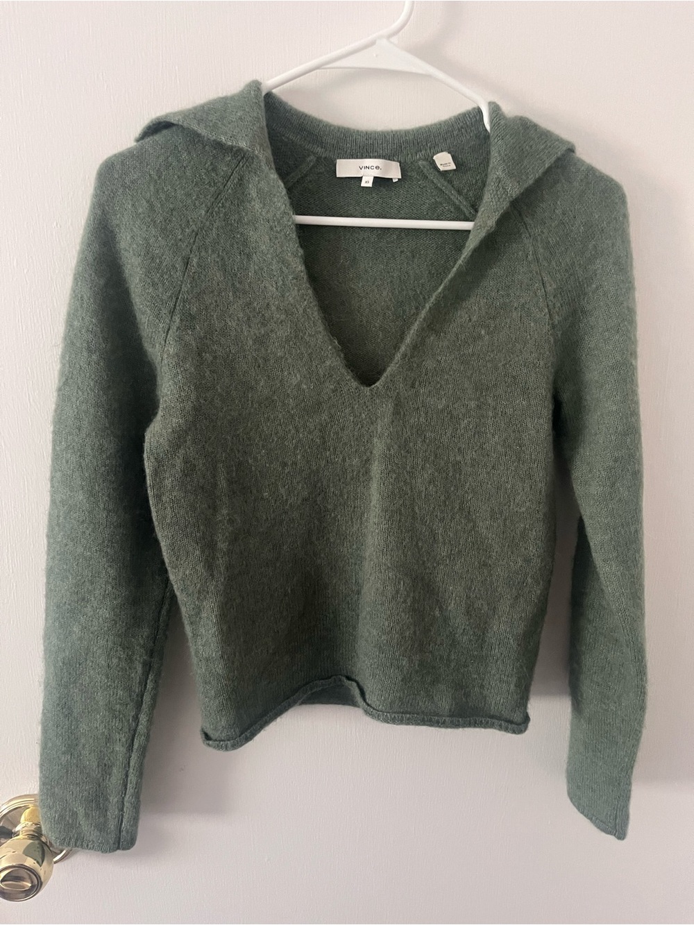 Vince Brushed Polo Alpaca Sweater Sage Green Polo V-Neck XS - Picture 13 of 14